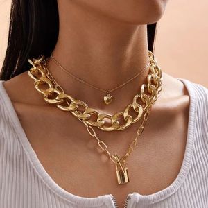 New set of 3 chain heart lock necklaces